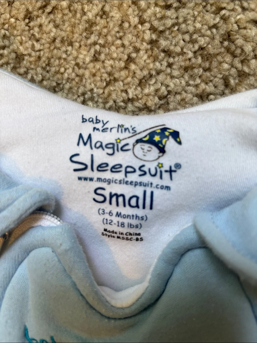 Baby Merlin’s Magic Light Blue Sleepsuit Size Small 3-6 Months 100% Cotton - Picture 2 of 6